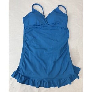 Jantzen One-Piece Skirted Swimsuit Swimdress Blue Ruffle Retro Pin-Up Style 10